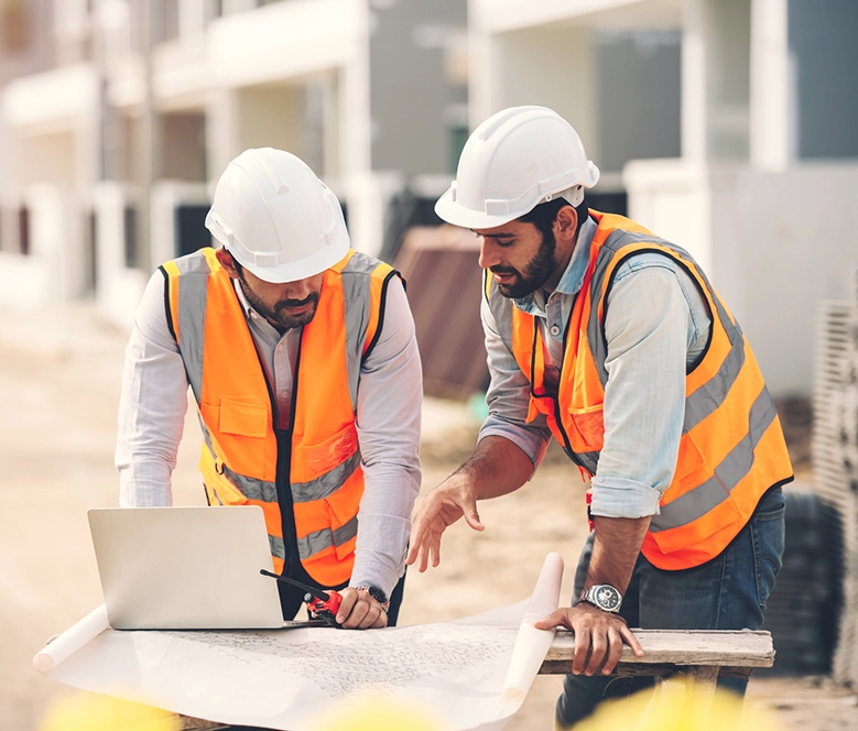 Construction engineers working together